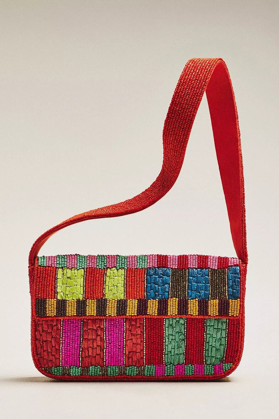 nwt ANTHROPOLOGIE The Fiona Beaded Bag: red geometric edition